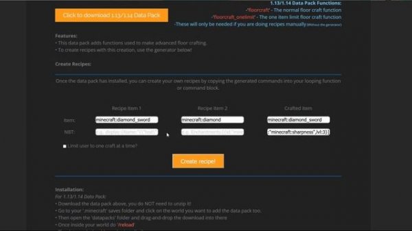 Minecraft Floor Crafting Recipe Maker using Online Generator and Data Pack!