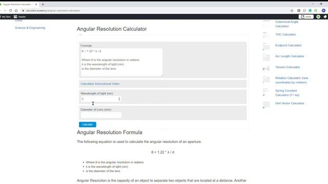 Angular Resolution Calculator смотреть онлайн