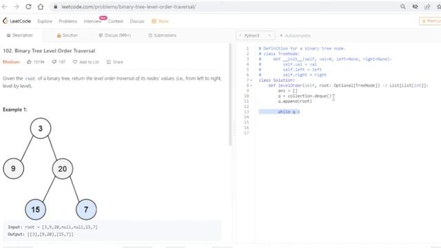 Binary Tree Level Order Traversal - Leetcode 102 - BFS - Python смотреть онлайн
