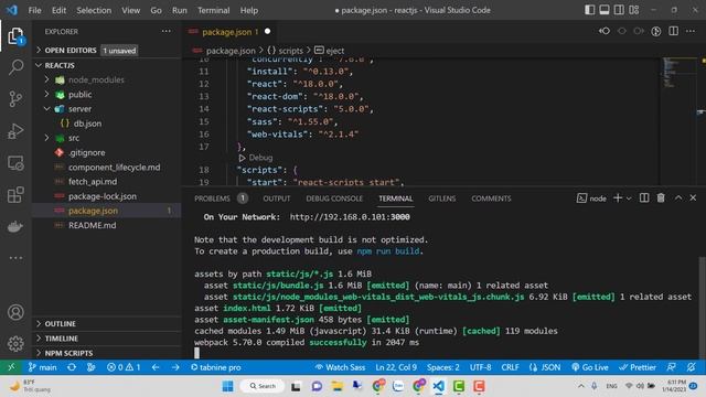 Khoá học ReactJS 2022: Bài 22 - Fetch API trong React JS - Chạy song song Dev Server và JSON Server смотреть онлайн