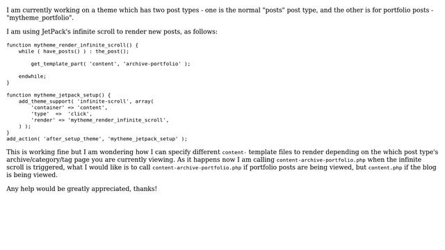 Wordpress: Jetpack infinite scroll render - make different depending on post type? смотреть онлайн