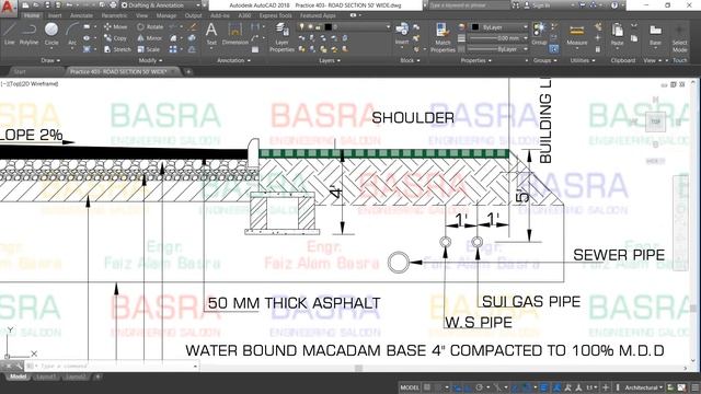 AUTOCAD # 403 X Section of 50' Wide Asphaltic Road with Green Belt смотреть онлайн