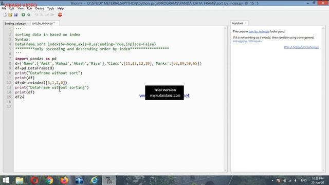 Sorting of panda Dataframe using index in ascending and descending order смотреть онлайн
