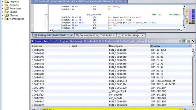Ghidra: Search Program Text... (to find XOR decoding functions in malware) смотреть онлайн