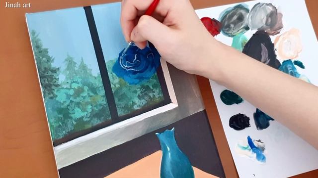 비오는날 파란장미 그리는방법 (초보자를 위한 아크릴화/힐링)