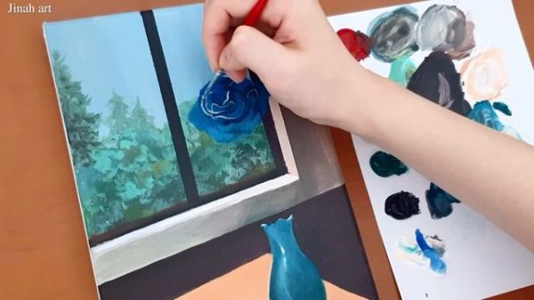 비오는날 파란장미 그리는방법 (초보자를 위한 아크릴화/힐링)