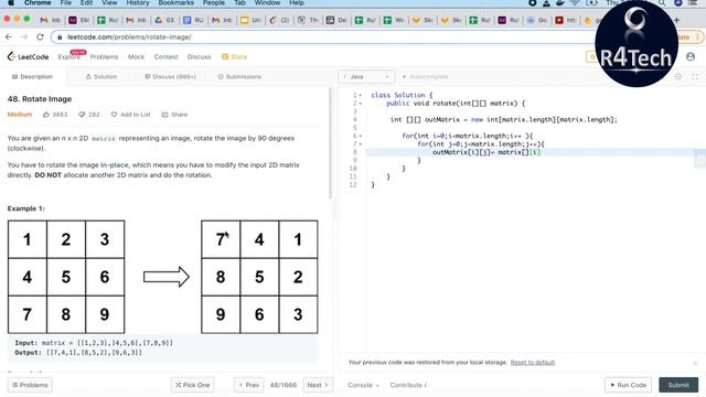 Rotate Matrix Image Problem (LeetCode) | Java Programming Tutorial | Interview Questions | R4Tech смотреть онлайн