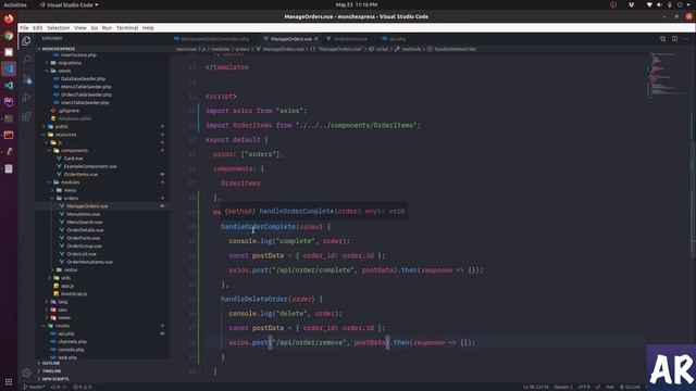 Vuejs MunchExpress - Order complete and Delete using emit and on events смотреть онлайн