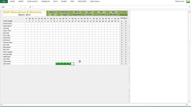 Staff Attendance and Sickness Excel Template v1.0 смотреть онлайн
