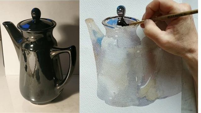 Рисуем кофейник акварелью. смотреть онлайн