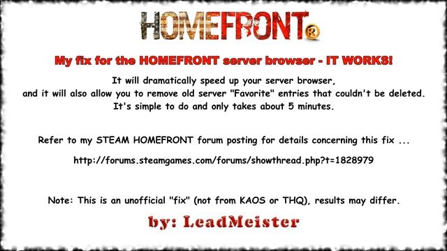 My fix for the HOMEFRONT server browser - IT WORKS! (720p) смотреть онлайн