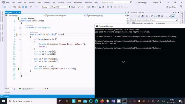 Add two numbers using Command Line Arguments in C# смотреть онлайн