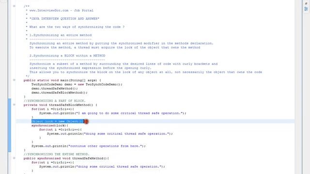 Java Interview Question And Answer What are the two ways of synchronizing the code in Java смотреть онлайн