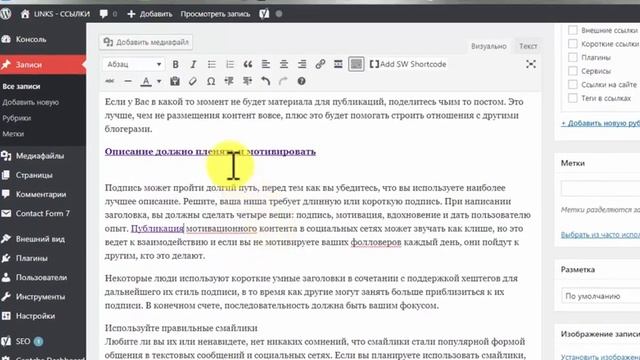 Возможности редактора статей на сайте WordPress. Часть 2 смотреть онлайн