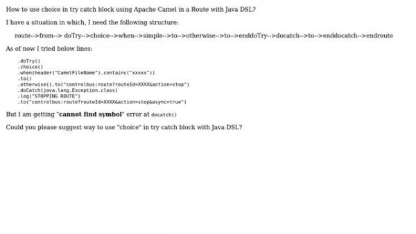How to use choice in try catch block using apache Camel in a Route with Java DSL?