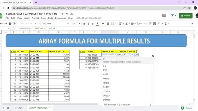ARRAY FORMULA FOR MULTIPLE RESULT WITH IF & TEXTJOIN FUNCTION смотреть онлайн