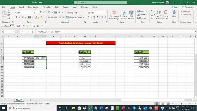 Add dashes to phone numbers in Excel смотреть онлайн