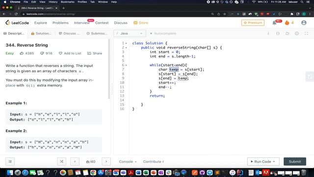 Reverse String | Leetcode 344 | Two Pointer Strings ?? | Live coding session смотреть онлайн