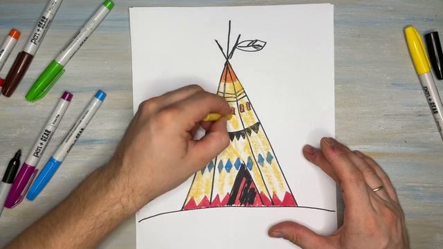 Как нарисовать Вигвам. Рисование для детей. смотреть онлайн