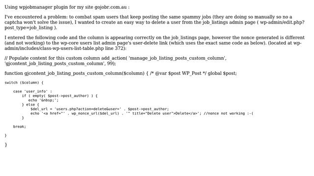 Wordpress: wp_nonce_url to users.php for deleting user not working смотреть онлайн