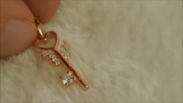 (925 Sterling Silver) FAIRY TALE: Genuine 925 Silver Rose Gold Heart Key Pendant Necklace with CZ смотреть онлайн