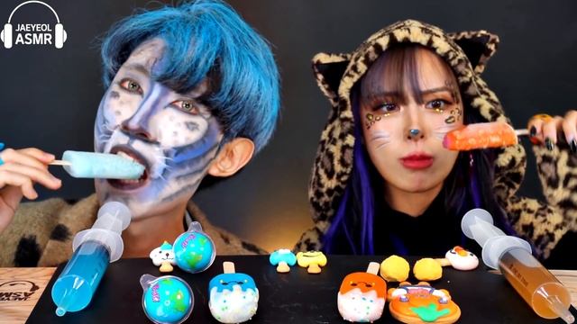 ASMR ICE CREAM TIGER BLUE PARTY 다양한 주황 블루 아이스크림 젤리 먹방 DESSERTS JELLY CANDY MUKBANG EATING SOUNDS 咀嚼 смотреть онлайн