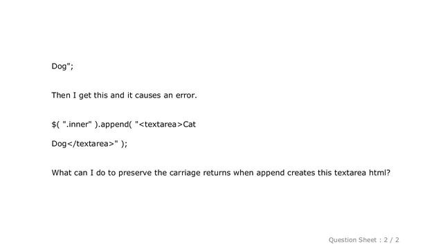 HTML : How to handle a carriage return when using jQuery append with textarea text смотреть онлайн