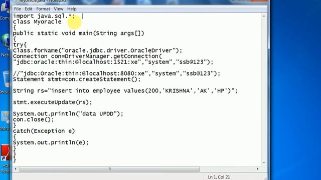 java program to insert data to Oracle DB смотреть онлайн