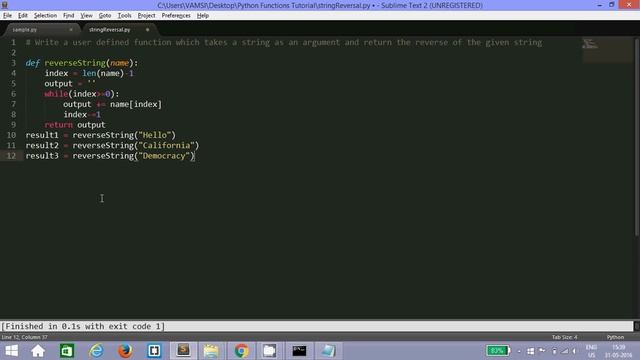 Step 2.3: Reversing a string using functions example (Python) смотреть онлайн
