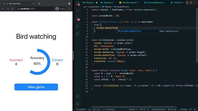 Bird watching game like Brain Wars - Part 2 (React, Styled components, Animejs) смотреть онлайн