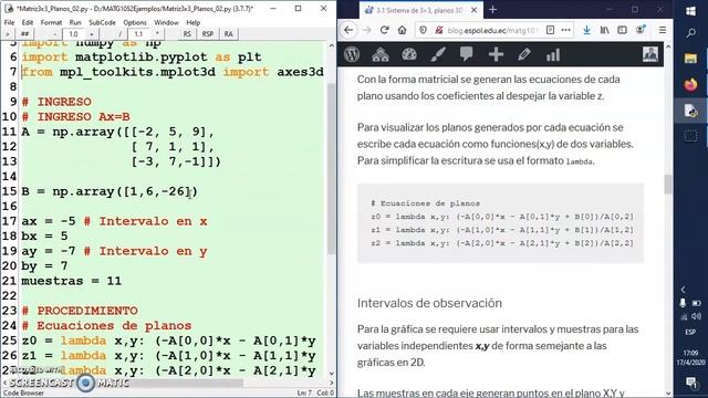 Matrices, Sistema de ecuaciones como Planos en 3D en Python смотреть онлайн