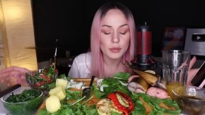 MUKBANG | Горбуша, скумбрия, овощи, салаты | Pink salmon, mackerel, vegetables, salads не ASMR