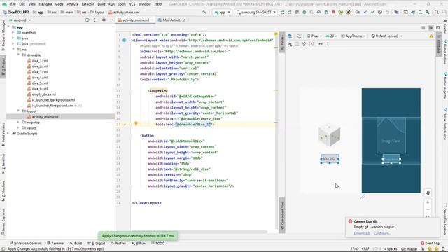 kotlin android lecture 9-3 in hindi urdu | Dice Roller App | using LinearLayout Image View Buttons смотреть онлайн