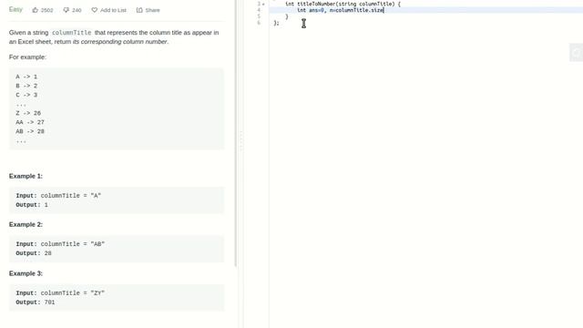 171. Excel Sheet Column Number | Short Code | 1 line | Beats 100% | Visa, Microsoft, Tesla | FAANG смотреть онлайн