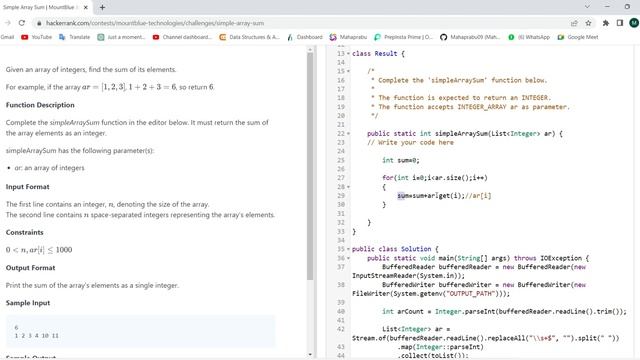 simple array sum in java | hackerrank challenge | sum of the given array elements #java смотреть онлайн