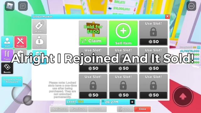 Selling limited items really cheap! Market Place Update in My Restaurant [ROBLOX] смотреть онлайн