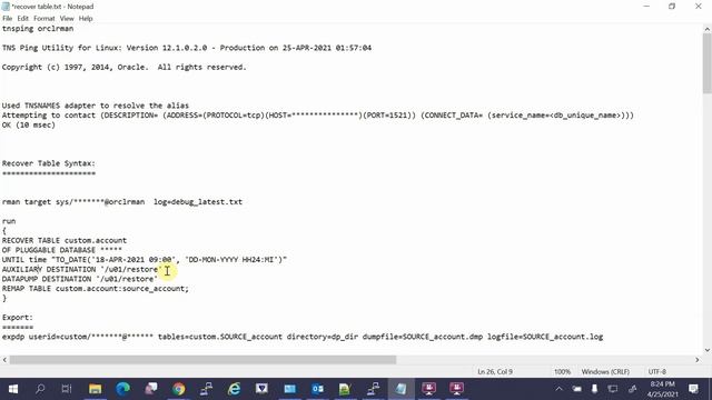 RMAN Recover Table смотреть онлайн