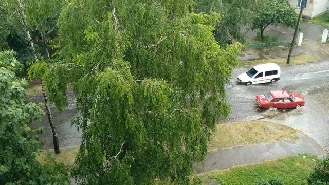 Шквал ураганного ветра, гроза, град и ливень в Житомире (18:20). смотреть онлайн
