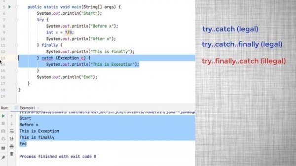 Java Exception | Legal and illegal in try..catch..finally