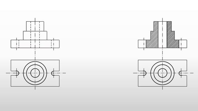 Соединение половины вида и половины разреза. смотреть онлайн