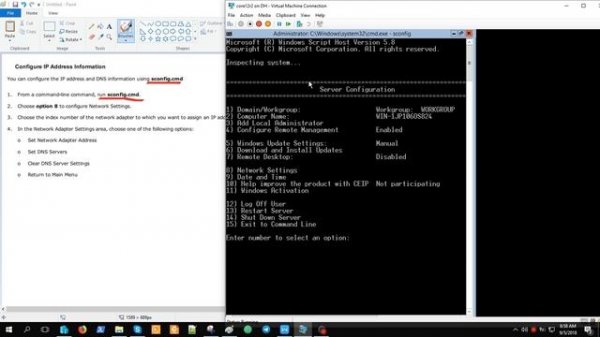Настройка IP и  DNS с помощью sconfig.cmd | Windows Server Core