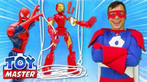 Игры супергерои в шоу Той Мастер - Спайдермен и Железный Человек против Злодеев! - Видео игры битвы