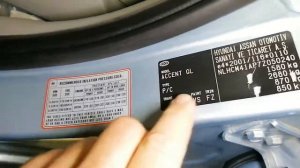Hyundai Accent  Paint Colour Code Location