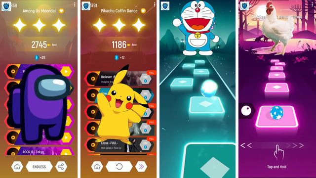 Among Us vs Pikachu vs Doraemon vs Chicken - Tiles Hop EDM Rush смотреть онлайн