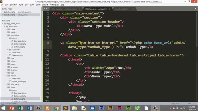 Tutorial Aplikasi Rental Mobil dengan Codeigniter #7 Menampilkan dan Menambah Data Type Mobil смотреть онлайн