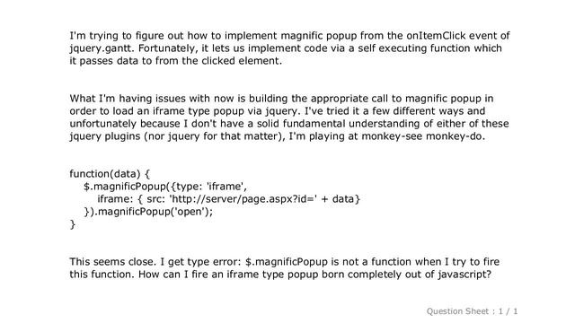 jQuery : Fire iframe type magnificPopup programmatically смотреть онлайн