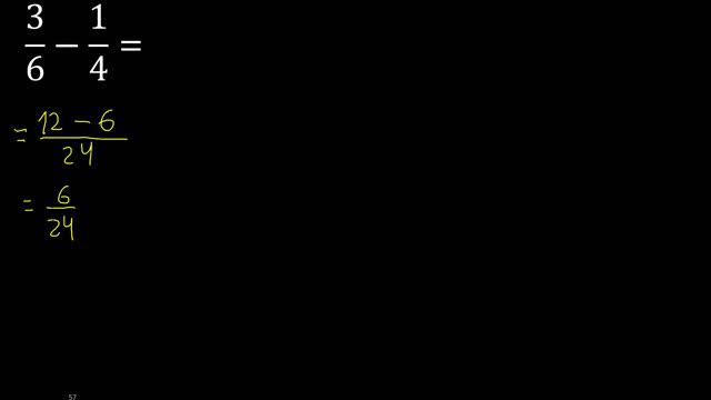 3/6-1/4 . subtraction of fractions , substrac 3/6 minus 1/4 смотреть онлайн