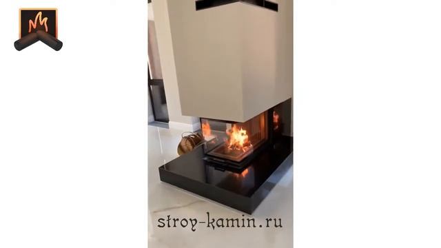 Строим дровяной камин в Новой Москве - трехсторонняя топка АСТОВ ПЗС 53(84)57 в облицовке из гранит смотреть онлайн