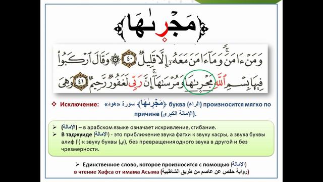 Правило прочтения слова (مَجۡر۪ىٰهَا) смотреть онлайн