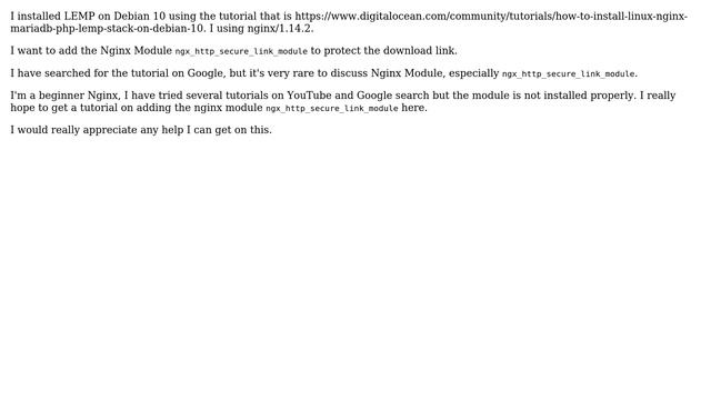 DevOps & SysAdmins: How to Add Nginx Module ngx_http_secure_link_module on Debian 10? смотреть онлайн